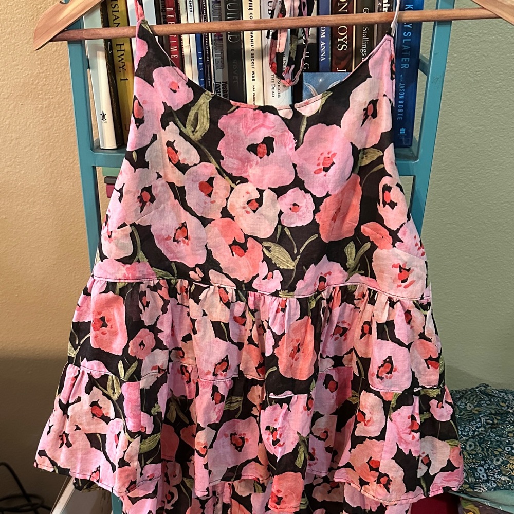 Floral Cotton Lawn Halter Top - Pink and Black